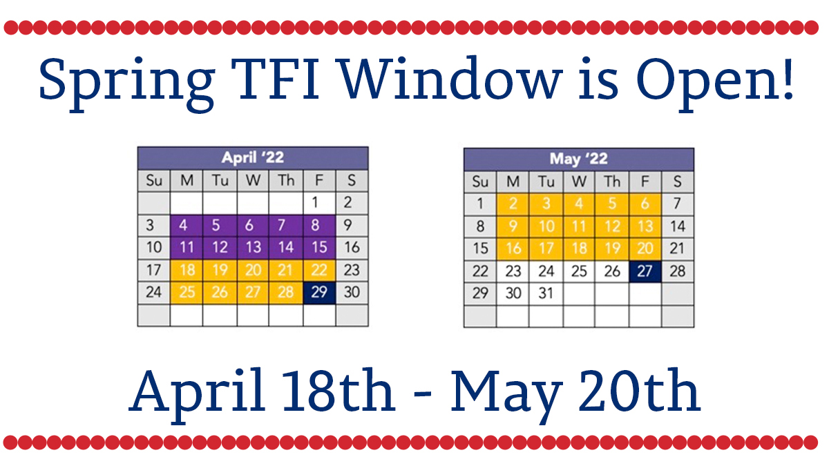 ✨Data Calendar Reminder✨
Don't forget to complete your Spring TFI before May 20th!