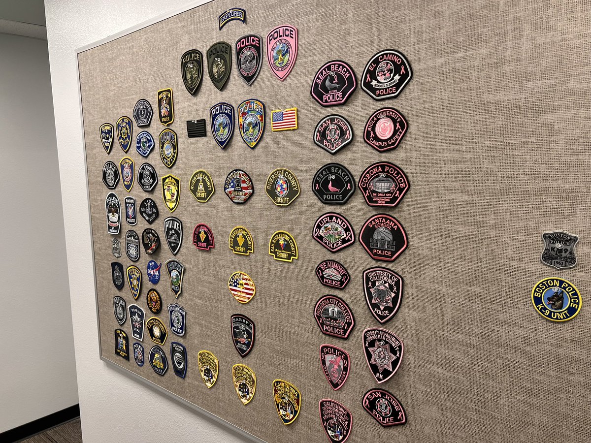 VVUHSDPDChief's tweet photo. Thank you Sgt Moore for the @CACorrections patches! They look great in our growing agency patch wall. #policepatches #policepatch #partnership #partner https://t.co/ZxelaXWMZn