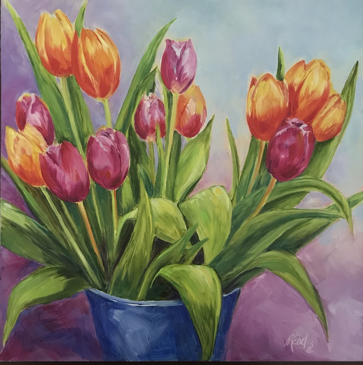 hread's tweet photo. April Cheer, 12x12" oil on panel. Not sure when spring will come... it seems to be delayed! So I'm painting it! https://t.co/dRzsvSandM #stilllifepainting #HelenRead #oilpainting #springcolors #homedecor https://t.co/cvHU5DzzHj