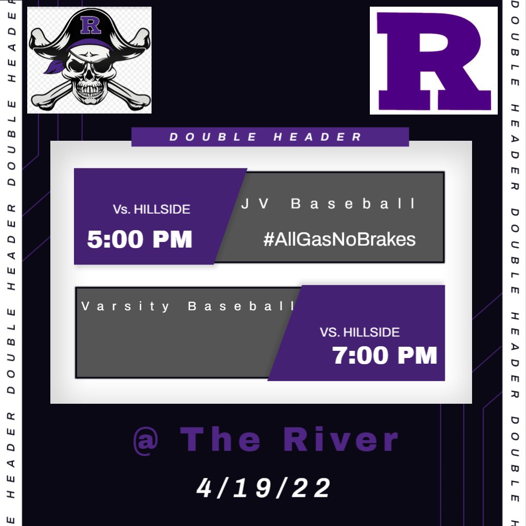 RETWEET 🟣🟡🟣🟡🟣🟡🟣🟡🟣🟡

Game Day @ The River Vs. <a href="/Hornetsbasebal2/">Hornetsbaseball</a> 
🟣🟡🟣🟡🟣🟡🟣🟡🟣🟡🟣🟡🟣🟡
Time: JV @ 5 PM &amp; Varsity @ 7 PM
📍: 3218 Rose of Sharon Rd, Durham.
Uniforms: 
JV: ⚪️TOP/⚪️PANTS
VARSITY: 🟡 TOP/⚪️ PANTS

#AllGasNoBrakes
