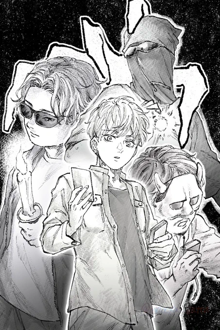 #MSSPアート
ファズモ生楽しかったな〜っていう絵です
やられた〜!からのタロットで蘇生、展開が神すぎたので……

⚠️眼見えてます 