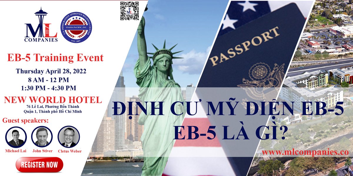 mlcompanies's tweet photo. What is EB-5?

Our EB-5 Team in Ho Chi Minh City, Vietnam on April 28, 2022

Please see the links below to register for the two event sessions. Please share them with your investor clients and brokers. We expect the events to fill up quickly.
https://t.co/0GGmWrcJNG https://t.co/szS7iZ0vPJ
