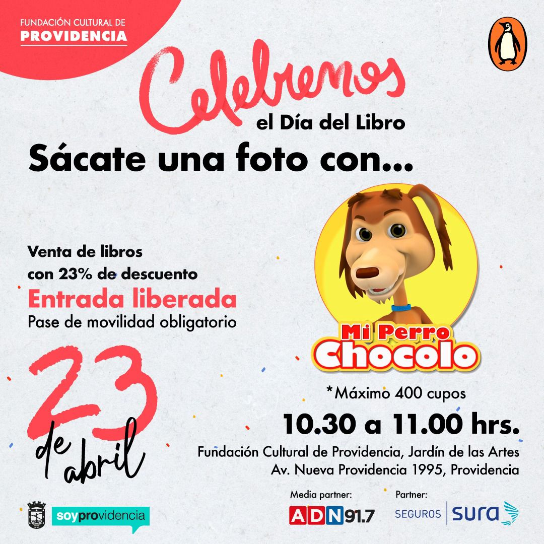 PerroChocolo11's tweet photo. Sacate una foto con #CHOCOLO !!!!
El Día del Libro partirá este sábado, donde el protagonista será el querido Perro Chocolo, quien se tomará fotos con los niños y niñas y firmará ejemplares timbrados con su pata.
@CulturaProvi
 @penguinlibroscl
 #DíaDelLibro
#perrochocolo https://t.co/OlesWszqIw