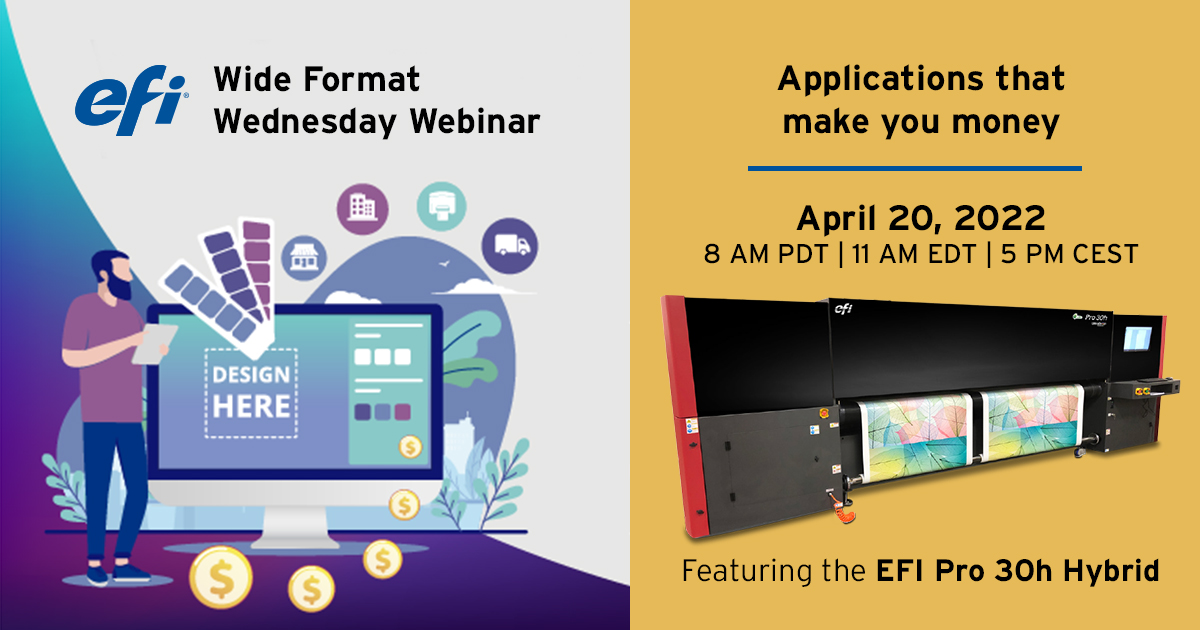 NazdarSourceOne's tweet image. 🚨 REMINDER 🚨
@EFIPrint Wide Format Wednesday webinar is tomorrow April 20 11am EDT. Learn how EFI Wide Format printers &amp;amp; digital workflow enable you to work smarter in today&apos;s workplace reality. Register now:  bit.ly/EFI-WFW

#EFI #Pro30h #WideFormat #Printer #Graphic