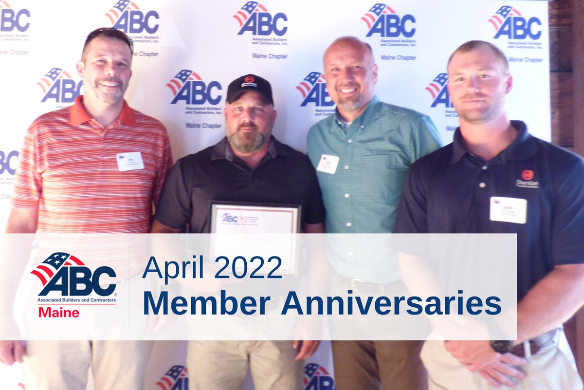Congrats to 16 members celebrating membership anniversaries in April. A special shoutout to <a href="/Sheridan_Const/">Sheridan Construction</a> which is celebrating 50 years with #ABCMaine and 75 years in business. Congratulations!
Read more: abcmaine.org/2022/04/15/abc…
#jointhetrades #abcmeritshopproud