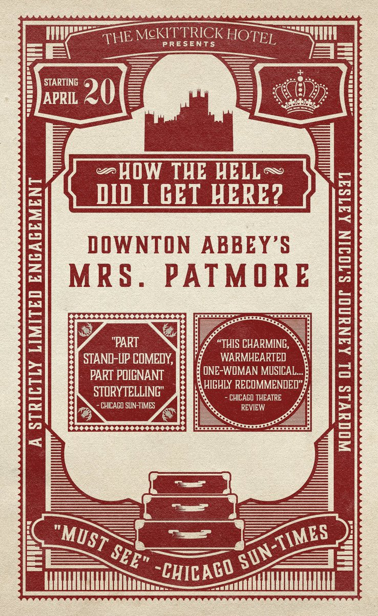 Downton Abbey star, Lesley Nicol graces NYC with her musical autobiography - How The Hell Did I Get Here?

An hilarious, touching telling of her journey to becoming Mrs Patmore.

Performances begin April 20.
Book with haste.

mckittrickhotel.com/the-club-car/h…