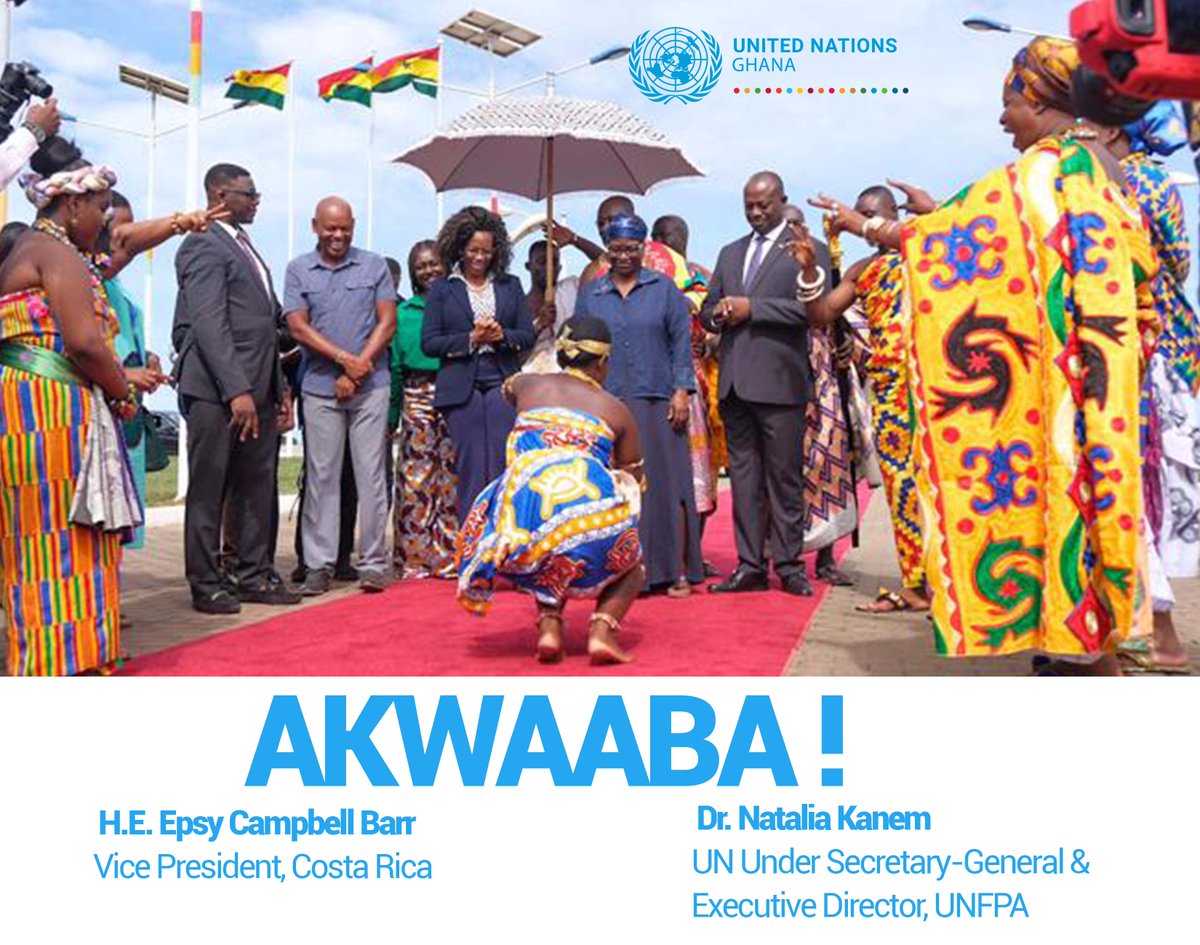 UNinGhana's tweet photo. Cultural dance performance to officially welcome the Vice-President of Costa Rica๐จ๐ท and the UN Under Secretary-General and Executive Director of @UNFPA to Ghana๐ฌ๐ญ
#TheReturnMission
#PeopleOfAfricanDescent https://t.co/nfMtRQ63we