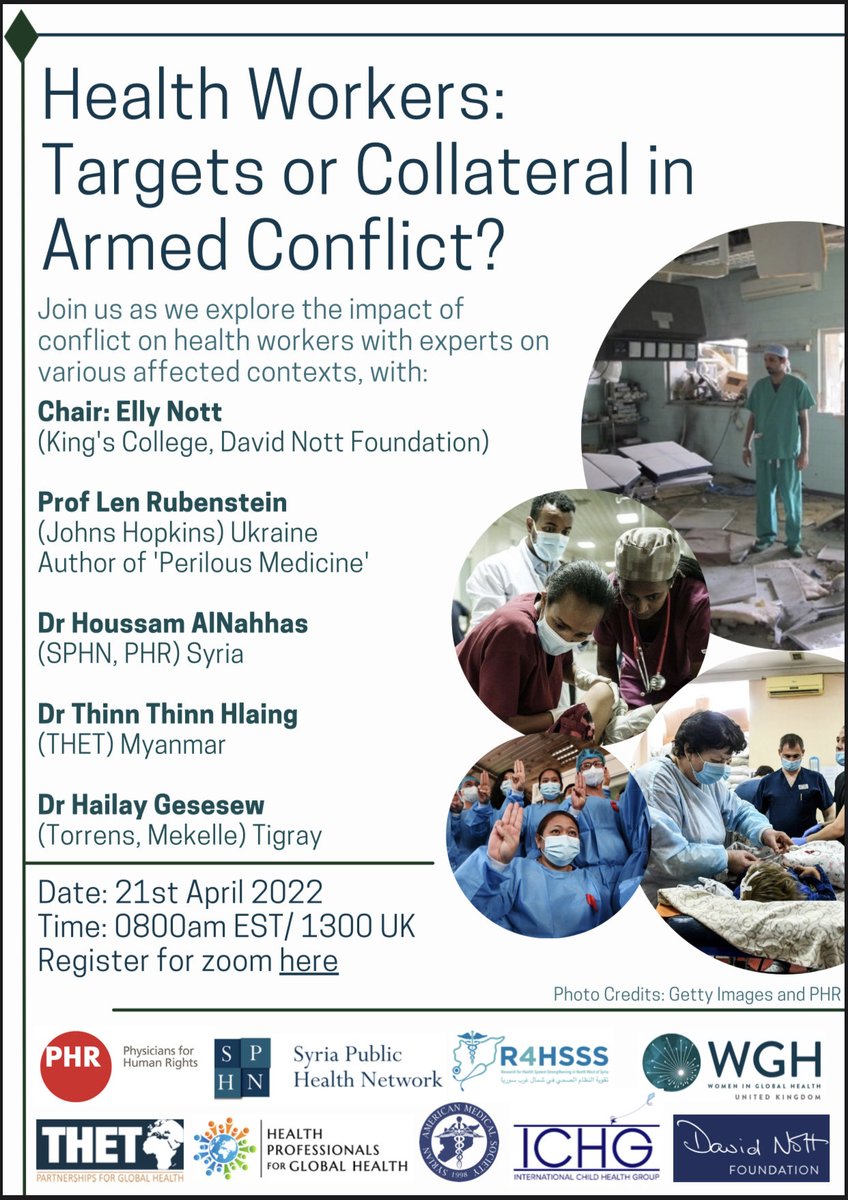 IntChildHealth's tweet photo. Health Workers: Targets or Collateral in Armed Conflict? —> don’t miss this even this Thursday 1300 UK time / 0800 EST.    REGISTER HERE —> https://t.co/znuu4pCbRh https://t.co/xID8dZY9x0