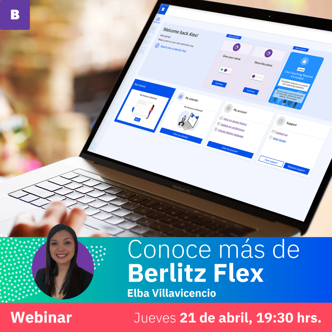 BerlitzChile's tweet photo. 😁 ¿Quieres aprender #inglés o #alemán con flexibilidad/rapidez?💻 Asiste a este #webinar y descubre #BerlitzFlex, el programa con clases online uno a uno con profesor en vivo y plataforma de aprendizaje autónomo 💬  Regístrate sin costo aquí: https://t.co/IQufwNjEhd https://t.co/V6AjDxOUvc