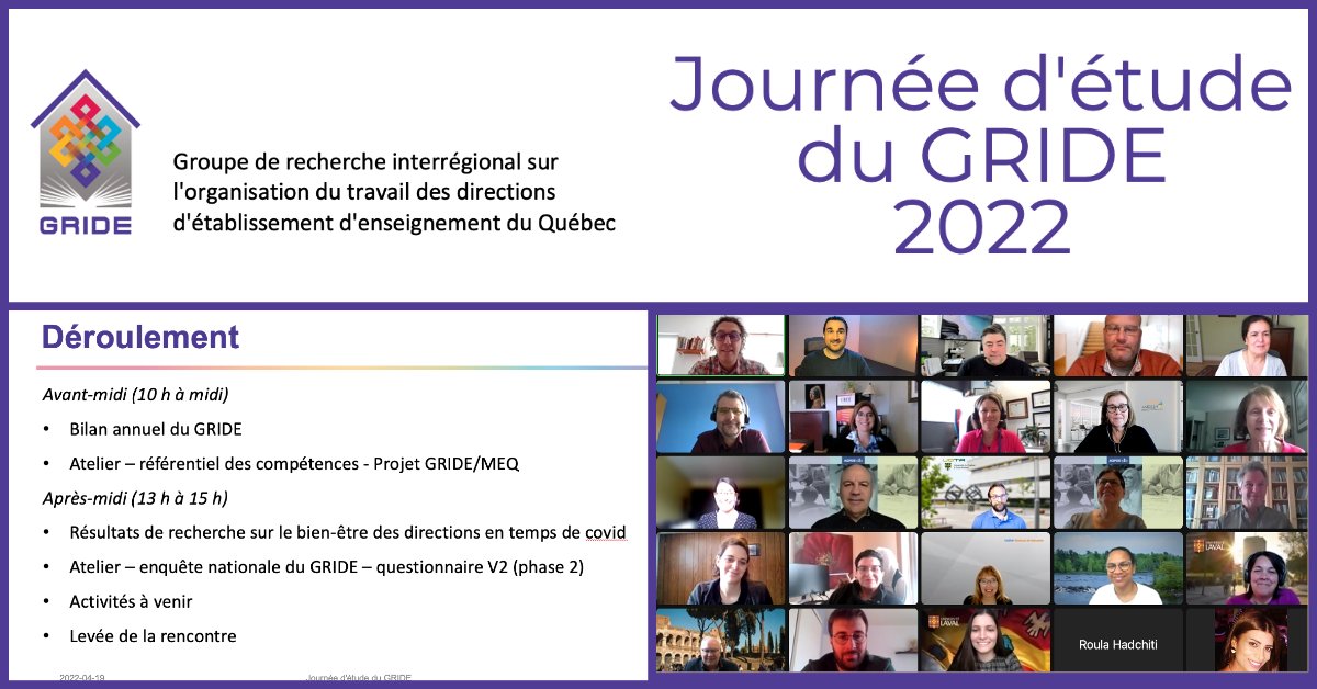Journée d’étude qui réunit membres, partenaires et collaborateurs. 2022-2023 sera marquée par la poursuite de l’enquête nationale longitudinale et par les les travaux sur l’actualisation du référentiel de compétences pro.des gestionnaires des établissements scolaires du Qc.#EduQc