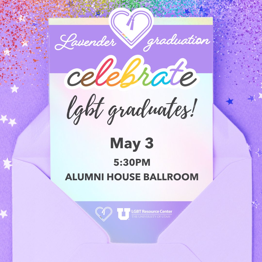 UtahAbroad's tweet photo. Celebrate LGBTQIA+ graduates! 🎓 Lavender Graduation is May 3rd at 3:30pm in the Alumni House Ballroom. If you're graduating May, August or December 2022, register by April 24th! 

REGISTER: https://t.co/hMuZjKPqmd
...
#uofu #LGBTQIA #LavendarGraduation https://t.co/qb6sYKDB0t