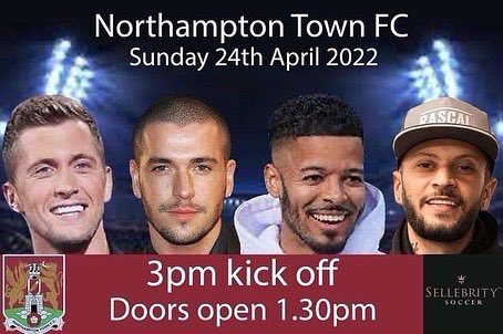 📣 6 DAYS TO GO 📣
📆 SUNDAY 24TH APRIL 2022
📍 Northampton Town FC 

Book your tickets now for our huge celebrity match at <a href="/ntfc/">Northampton Town</a> raising funds for <a href="/NTFC_CT/">Northampton Town FC Community Trust</a> <a href="/SufcNorthants/">Sands United Northants</a> ⚽️⚽️

Sponsor <a href="/WTTransportLtd/">W T Transport Ltd</a> 
 
Book your tickets Sellebritysoccer.org.uk ⚽️⚽️