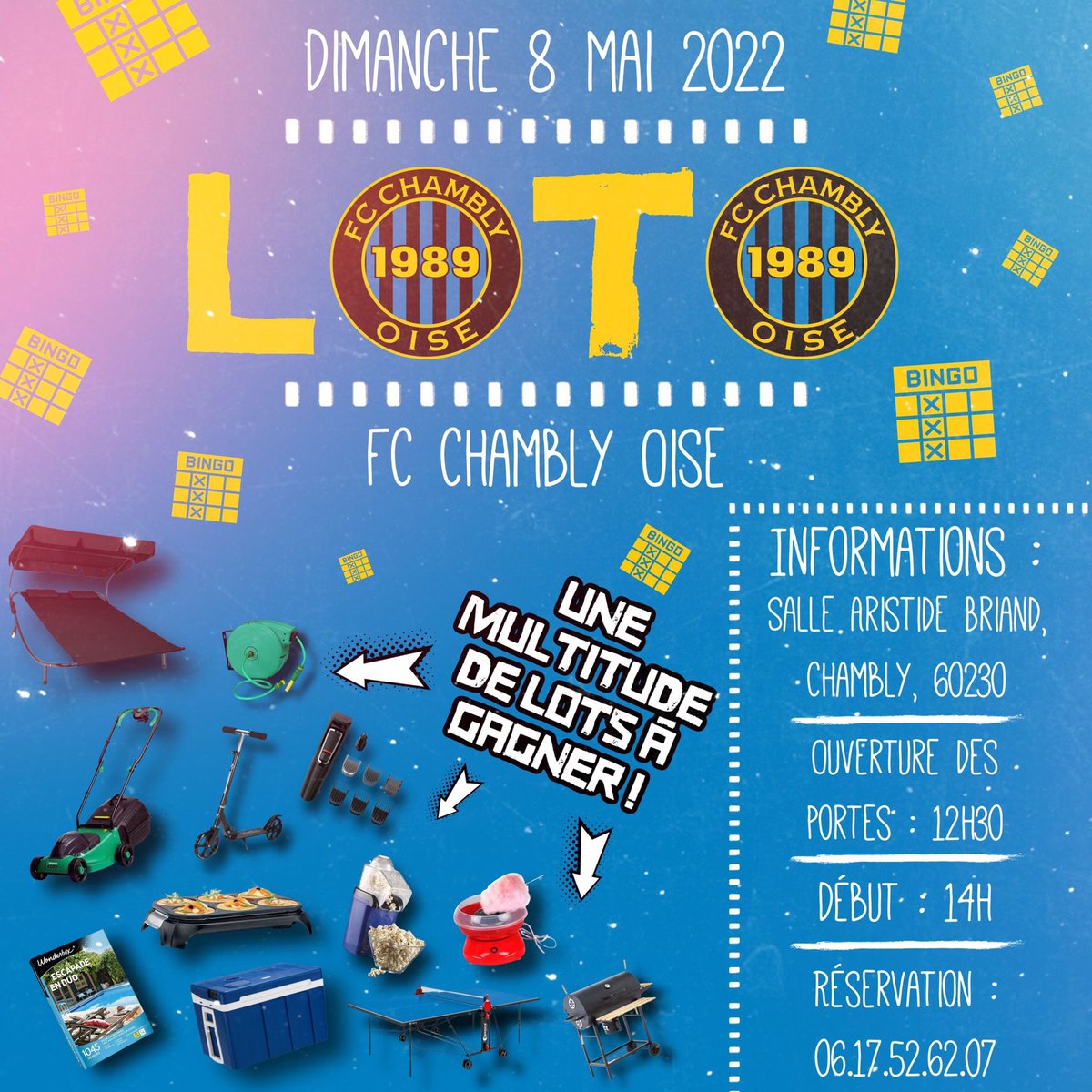 Réservez votre 8 mai ! 😎

Le <a href="/FCCOISE/">FC Chambly Oise ⚽️</a> organise son grand Loto à CHAMBLY au gymnase Aristide Briand ! 🙏

Venez jouer et passer un bon moment en notre compagnie et, si la chance est avec vous… repartir avec de nombreux lots ! 🎁