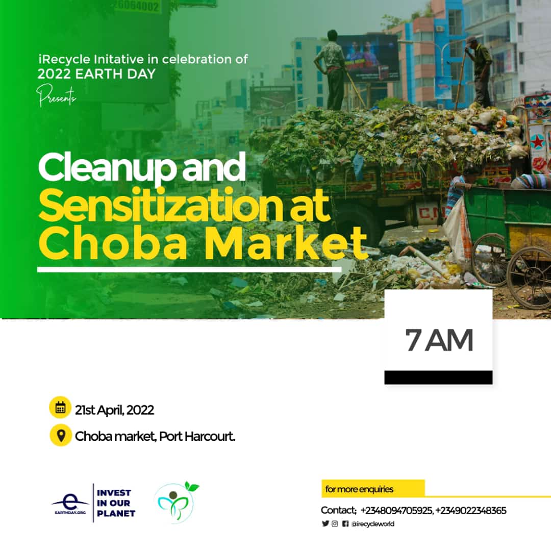 If you are in Port Harcourt or it's environs, You are invited to join us for a clean up and sensitization campaign in commemoration of Earth Day 2022.

Kindly register to attend or make a donation using the link below. 💚 #EarthDayNigeria 

bit.ly/iRecycle-Earth…