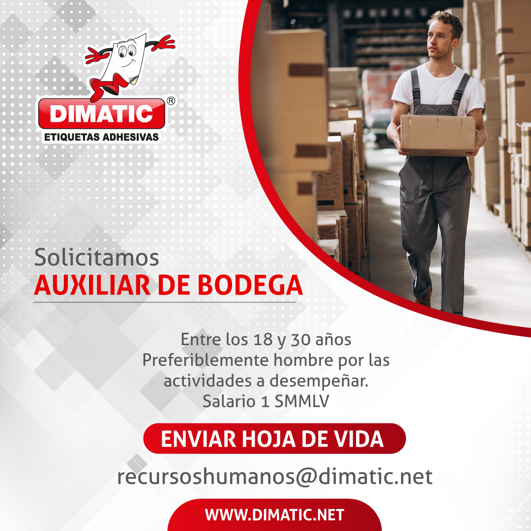 dimaticltda's tweet image. #trabajosihay #AuxBodega #bodega #comparte
¿Te gustaría formar parte de nuestro equipo?
Buscamos Auxiliar de Bodega para realizar actividades de picking, packing, alistamiento de mercancía. Envia hoja de vida a: recursoshumanos@dimatic.net