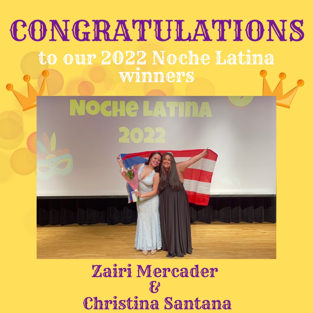 CONGRATULATIONS!!!

👑 Our 2022 Noche Latina royalty is @zjannel &amp; @csxmaria 👑

Congratulations to you both, and thank you for all the hard work ! We are honored to name you our 2022 Noche Latina royalty and can’t wait to see you next year!