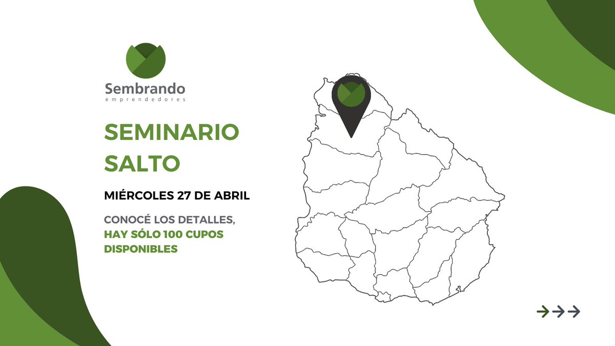 sembrandouy's tweet photo. 🔊 Seguimos recorriendo el país, siguiente destino: SALTO📍

🗓 Miércoles 27/04
🕡 15:30 hs. Acreditaciones
🕡 16:00 hs. Inicio
📍 Salto Hotel y Casino
Dirección: 25 de Agosto, N° 05

Hay SÓLO 100 CUPOS DISPONIBLES, inscribite: https://t.co/6LIeMUwhyf https://t.co/AKK73Jly6G