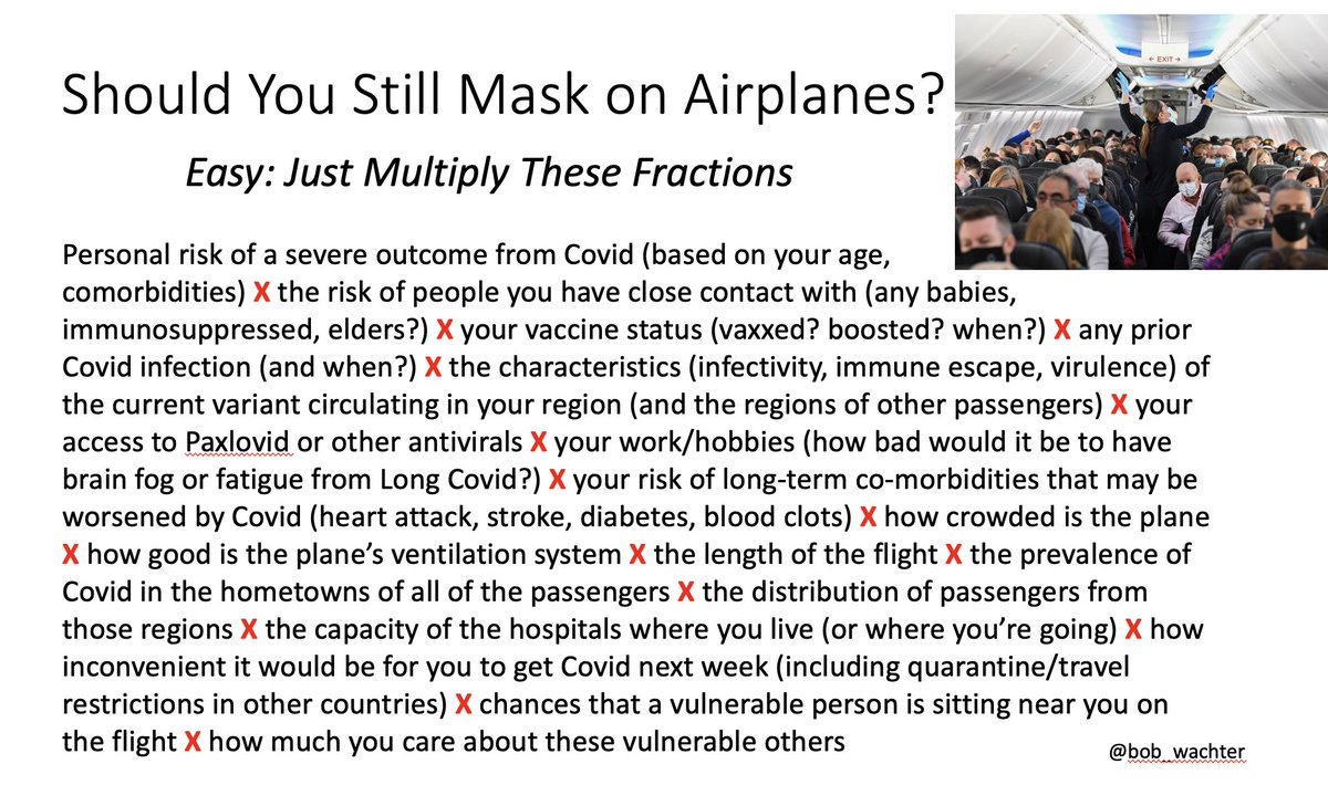 Confused over whether you should wear a mask while flying? I've tried to simplify it below. (Extra Credit: Should there be a mandate? After you're done with these calculations, layer in your attitudes towards individual liberty vs government's role in protecting you and others.)