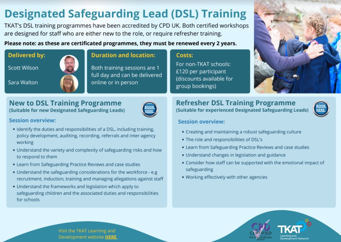 TKAT Learning and Development Network can offer your school CPD accredited DSL training (new to role or refresher). To enquire email ldnenquiries@tkat.org