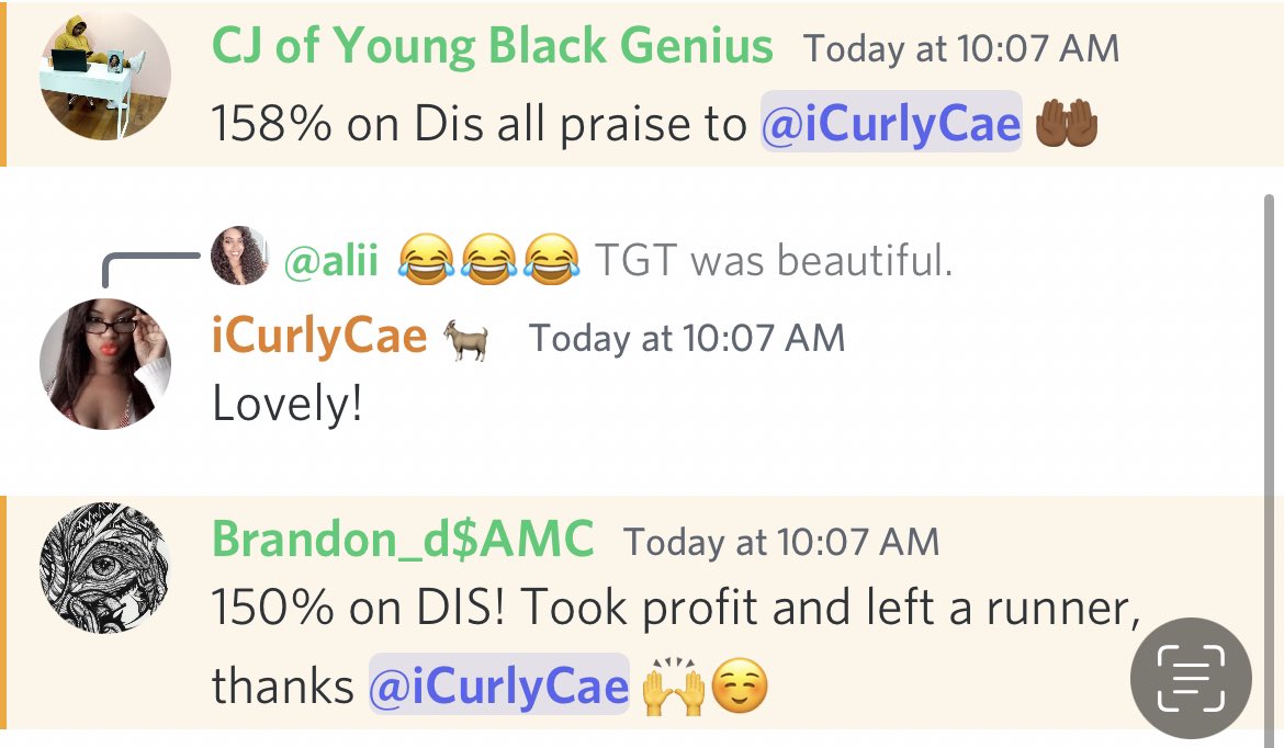 iCurlyCae's tweet photo. Pure joy in its purest form when you help a trader make $1700 in 30 minutes and several others to make over 100% in less than 4 hours #100Cae @crisssydon @chrissssjohnson @WealthSquad https://t.co/jHaKBP9ssU