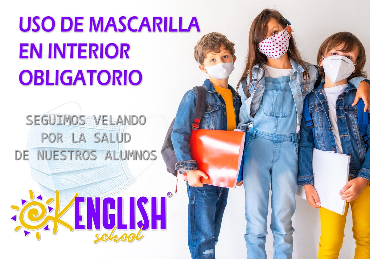 okenglishschool's tweet photo. Hello everybody!
Con motivo de la próxima retirada de mascarillas en interiores, queremos informarles que en Ok English School mantendremos su uso obligatorio con el fin de seguir previniendo contagios y velando por la salud de nuestros alumnos.
¡Gracias por su comprensión! https://t.co/J7zV4llgRY