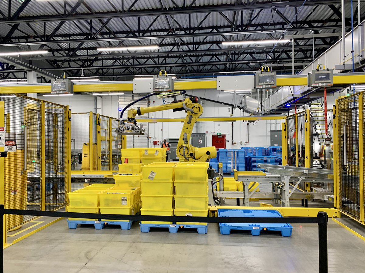 queensprofessor's tweet photo. Had my first visit to an Amazon fulfilment centre using #robotics to make work safer and more efficient for employees.  Great to meet Donna Skelly (MPP) and Dave Ellis (@CANFIRST). Kudos to Amazon for supporting #stem in Canada!  👍🏻 I even got to (manually) pack an order! 🤣 https://t.co/ywCPLFPpBl
