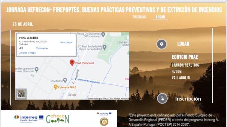 🛎🛎🛎 Atención a este evento: 

Buenas prácticas preventivas y de extinción de #incendios

26 de abril 
#Valladolid 

Con la participación de ASFOVA propietarios forestales de Valladolid