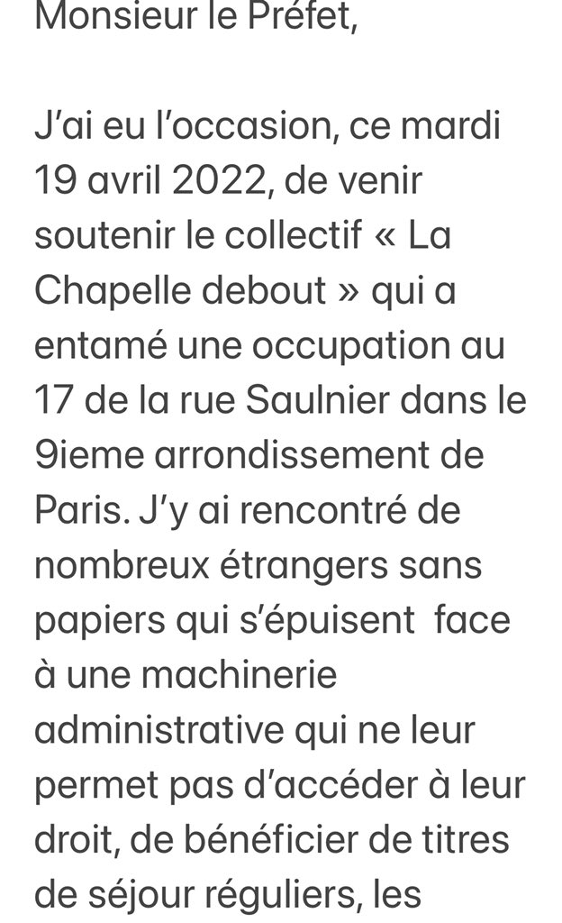 fm_lambert's tweet photo. Ce soir j’écris au Préfet de police pour lui demander de ne pas procéder à l’expulsion des #sanspapiers en attendant l’examen des demandes de régularisation 
Cc @chapelledebout https://t.co/nO8mW87shP