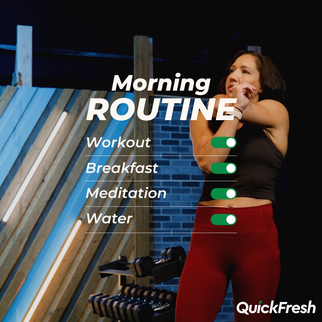 A morning routine can be crucial for setting the tone of your day. Here is ours, what is in your morning routine? Tell us below ⬇️ 

#morningroutine #quickfresh