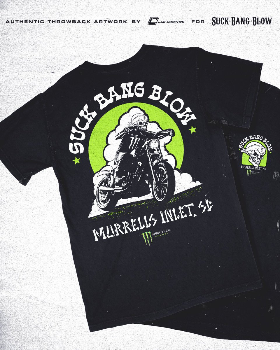 luecreates's tweet image. Monster of a tee design for @SUCKBANGBLOW 💀

#bikeweek #springrally #bikeweek2022 #suckbangblow #sbb #monsterenergy #graphicdesign #bikerbar