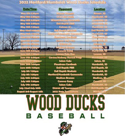 Wood Ducks baseball schedule for Summer 2022! Get your popcorn ready 🍿 🦆