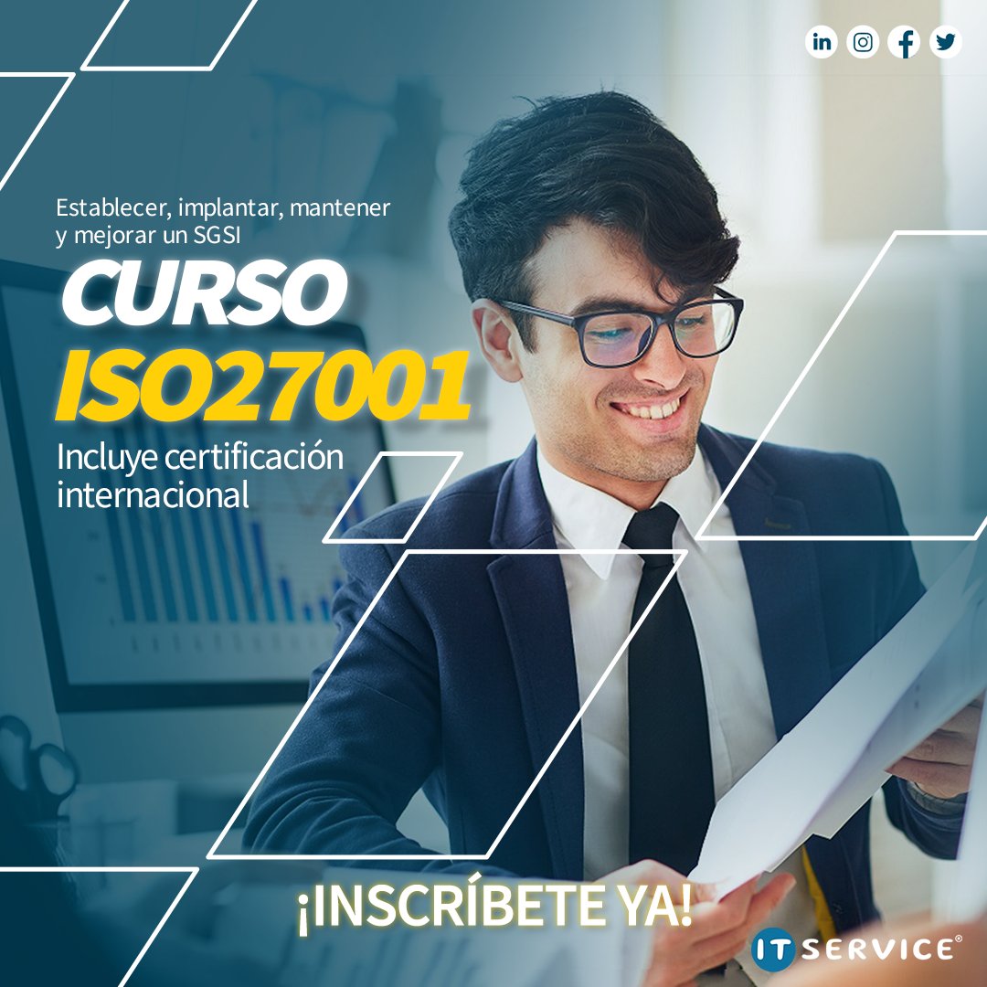 itservice_co's tweet photo. ¡No lo dejes para mañana! ✅ Inicia hoy nuestro entrenamiento de #ISO27001 con #instructores expertos, en donde conocerás de manera detallada el sistema de gestión de seguridad de la #información (#SGSI).

👉Separa tu #cupo AQUÍ: https://t.co/58JrwbPR6g 

#AprendeconITService https://t.co/SlQsxrugYE
