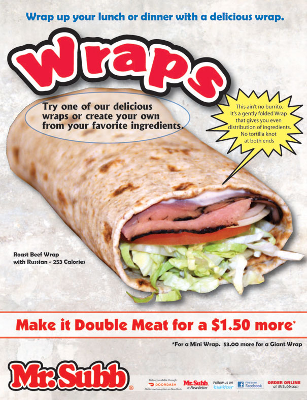 mrsubb's tweet photo. Wrap up lunch or dinner with a delicious wrap from Mr. Subb #dinner #lunch https://t.co/gLwxFaVeeD