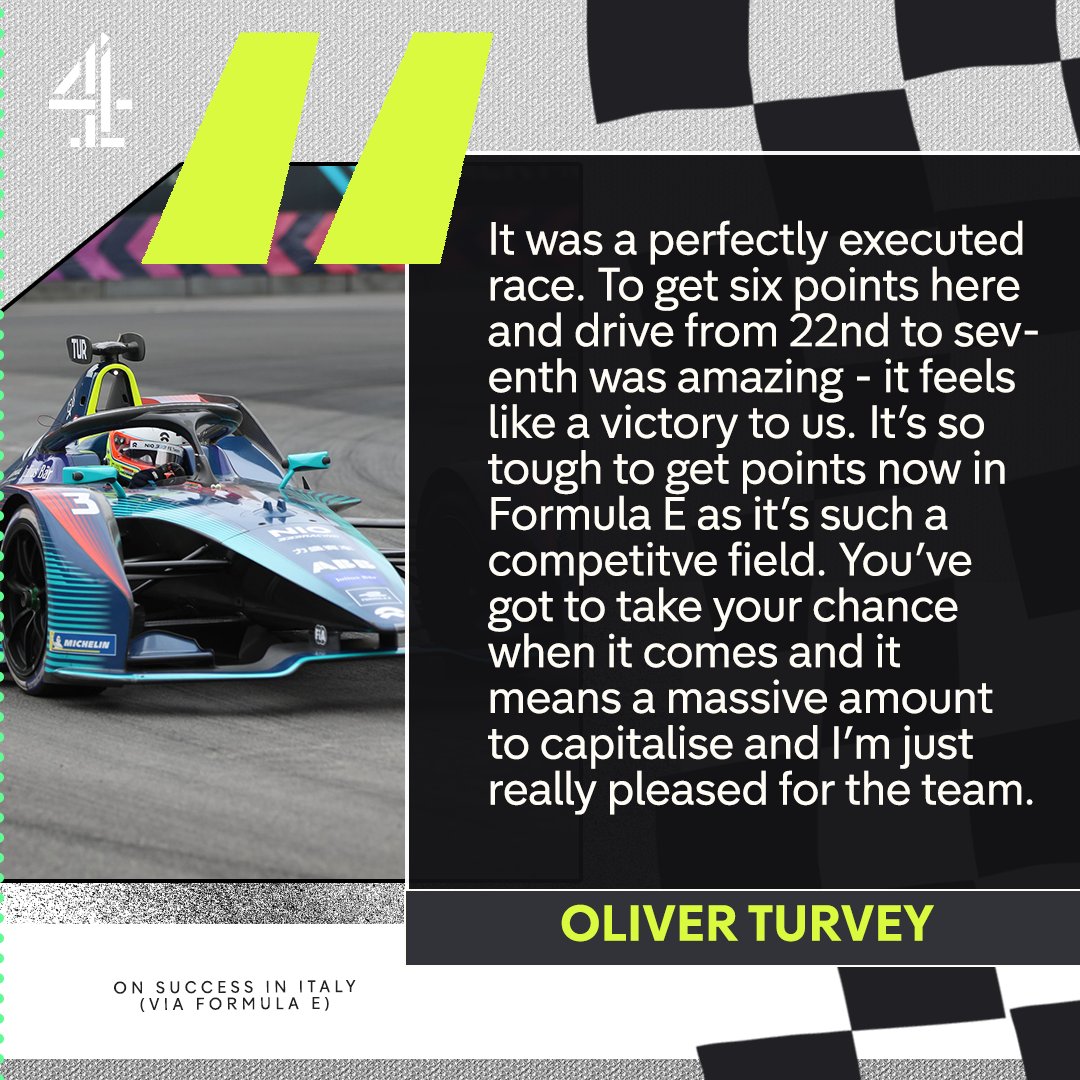 Channel 4 Sport (@c4sport) on Twitter photo Oliver was making some moves in Italy and the points came with them. 🙌
#C4FormulaE | #FormulaE | <a href="/OliverTurvey/">Oliver Turvey</a> Oliver was making some moves in Italy and the points came with them. 🙌
#C4FormulaE | #FormulaE | <a href="/OliverTurvey/">Oliver Turvey</a>