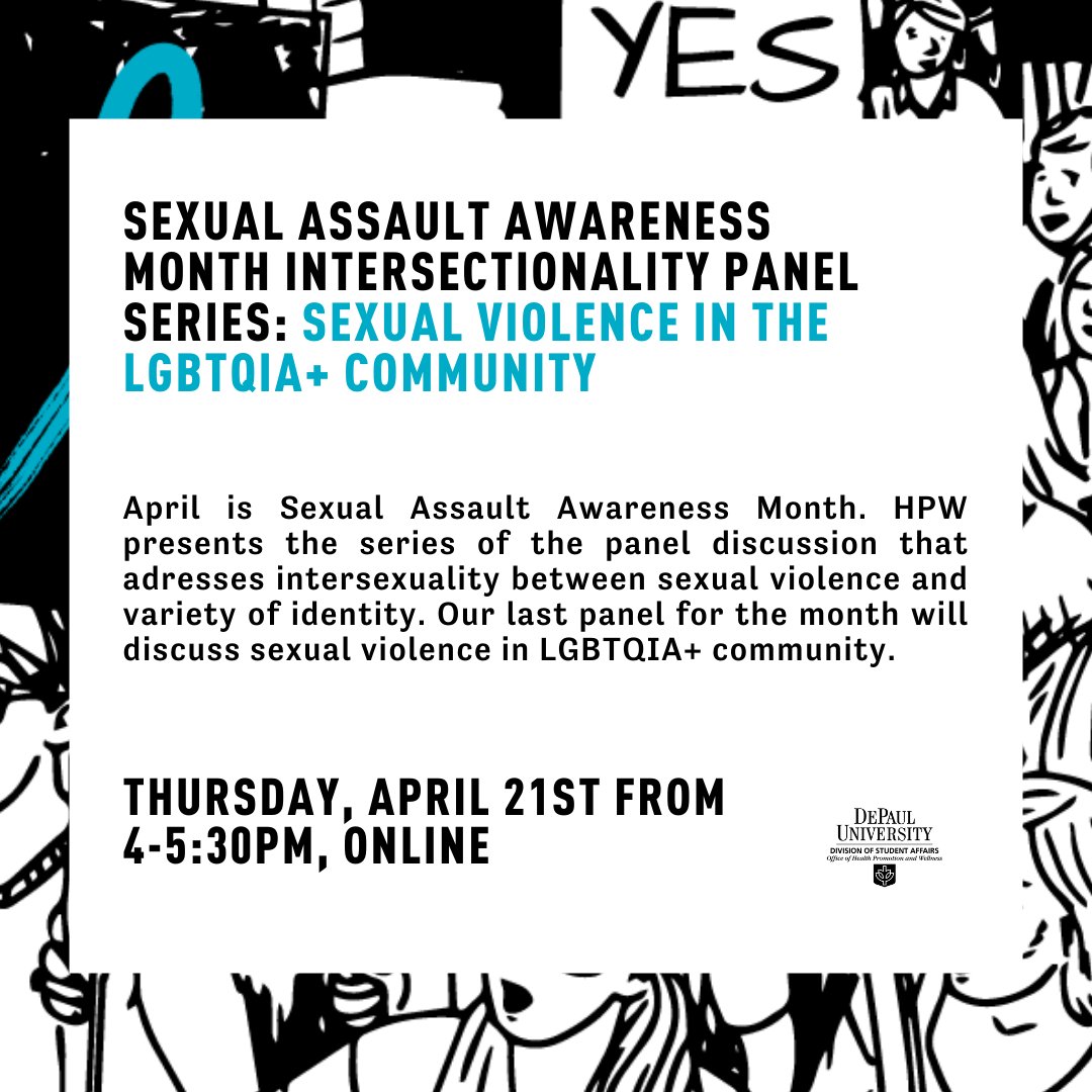 DePaul HPW Office (@healthydepaul) on Twitter photo Our last Intersectionality Panel will be focused on sexual violence in LGBTQIA+ community!!
HPW welcome @howardbrownhealth , @resiliencechi and <a href="/greenlight_il/">Greenlight Family Services</a> to discuss the community needs.
Register through DeHub to join the conversation!!! Our last Intersectionality Panel will be focused on sexual violence in LGBTQIA+ community!!
HPW welcome @howardbrownhealth , @resiliencechi and <a href="/greenlight_il/">Greenlight Family Services</a> to discuss the community needs.
Register through DeHub to join the conversation!!!