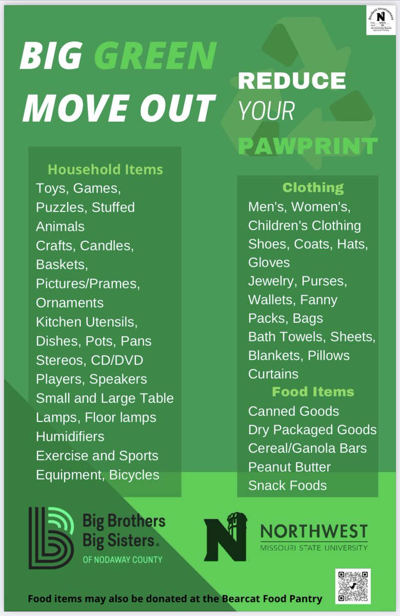 There is a trailer parked East of Valk (lot 20) to place your items. Collection boxes are also located within each residential hall.