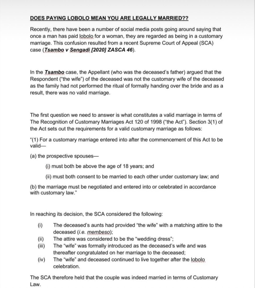 PhindiZeenaty's tweet image. Does Paying #lobolo Mean you are Legally married in SA? #womeninlaw #legalarticles #customarylaw #SALaw #marrymenow