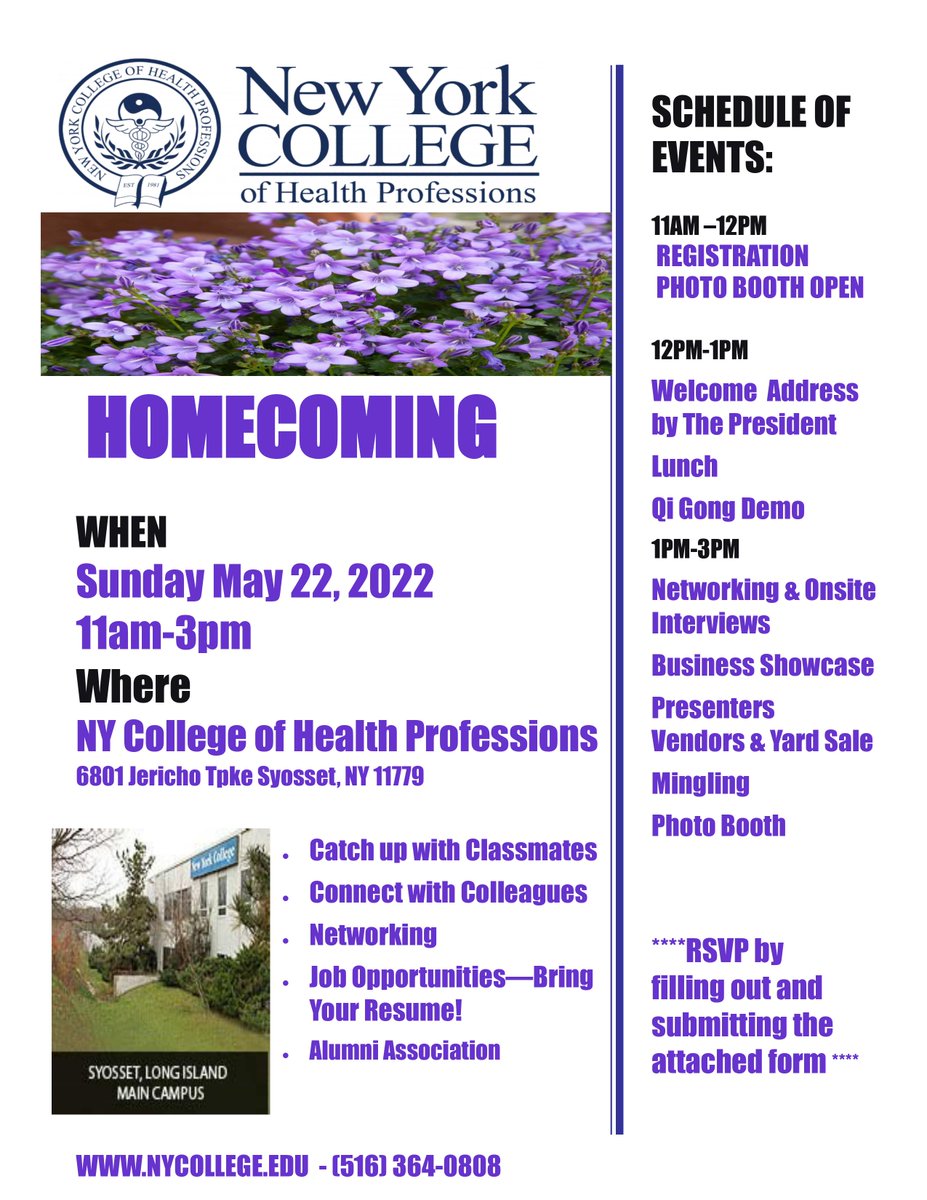 NewYorkCollege's tweet photo. Spring 2022 Homecoming —May 22, 2022

11:00am - 3:00pm
6801 Jericho Tpke Sysset, NY11791 https://t.co/XjAoR75dVB