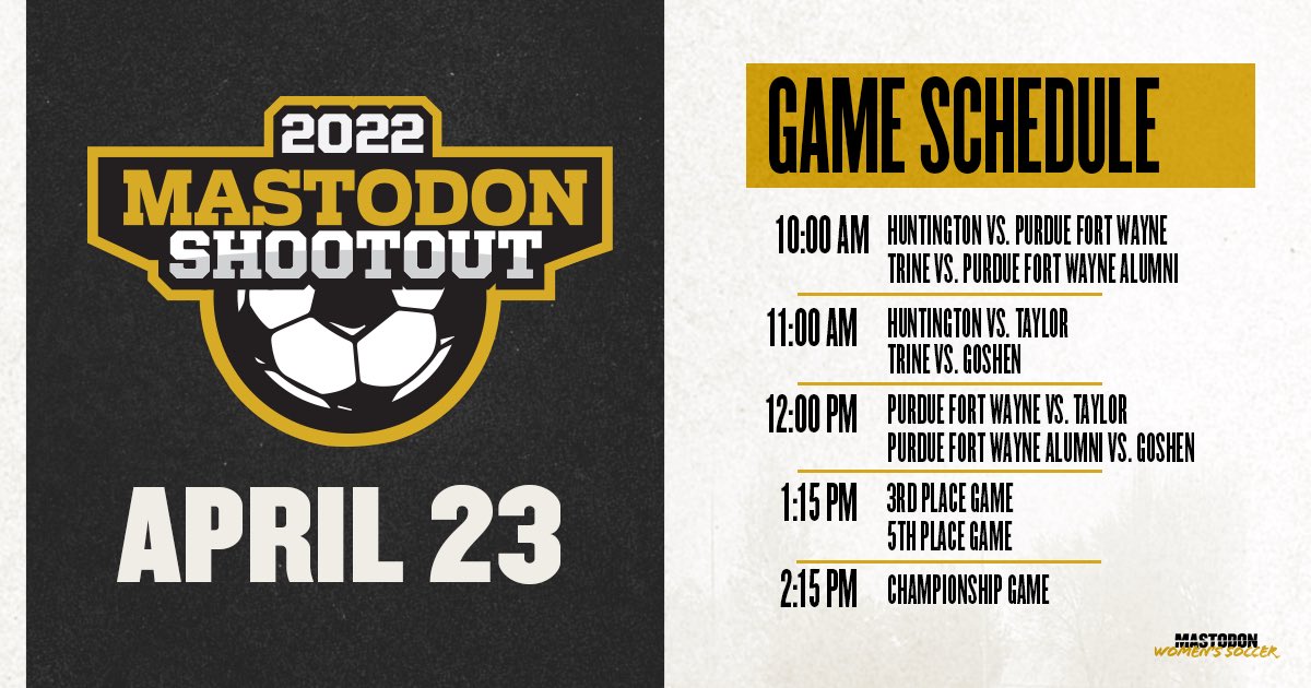 MastodonWSoccer's tweet photo. Last competition of the spring! Mastodon Shootout is back after a 2-year hiatus!! See the schedule for the 6 participating teams below ⬇️ #wegoagain https://t.co/iLXrB3qK8G