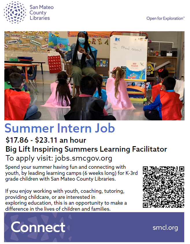 Carole Groom (@carolesanmateo2) on Twitter photo The <a href="/SMCLibraries/">SMCLibraries</a> is hiring Big Lift Inspiring Summers Learning Facilitators! They are looking for for caring and dependable people who are 18+ to help support young learners in an active classroom environment during the summer. 📚
Apply here: governmentjobs.com/careers/sanmat… The <a href="/SMCLibraries/">SMCLibraries</a> is hiring Big Lift Inspiring Summers Learning Facilitators! They are looking for for caring and dependable people who are 18+ to help support young learners in an active classroom environment during the summer. 📚
Apply here: governmentjobs.com/careers/sanmat…