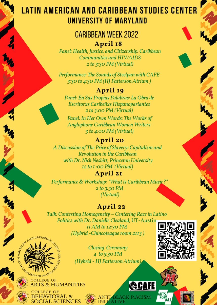 lacsUMD's tweet photo. A reminder of @LACS #CaribbeanWeek program and to join us for an in-person closing ceremony on Fri April 22 for food & beverages! https://t.co/hMjsqskVAB