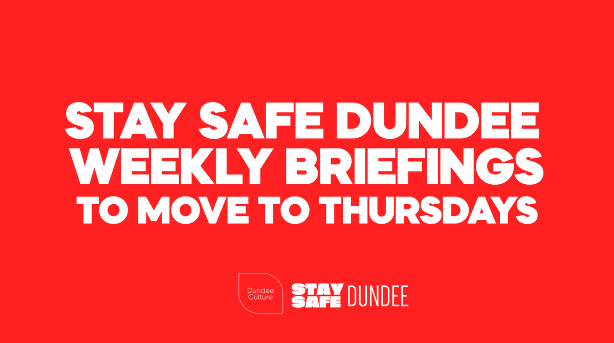 DundeeCulture's tweet photo. 🚨 I am going to be moving the Stay Safe Dundee weekly briefings over to Thursday's now which makes it much more flexible for me to report the stats due to other commitments.
👨💻 I will be reporting on the stats from last week and this week on Thursday.
❤️ #StaySafeDundee https://t.co/mlPDb81l82