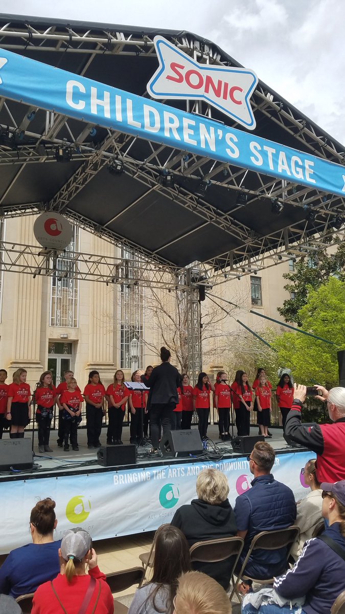 shawnalaree's tweet image. Kicking off the #Okcfa @artscouncilokc on the @sonicdrivein stage with "Prairie View Voices" led by teacher of the year Jennifer Hooten.
We have the only all women team with Jerin running sound and yours truly managing the stage.
 #TeamFem