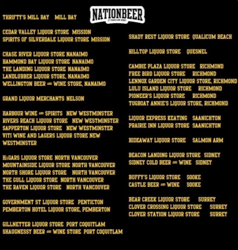 dfovancouver's tweet photo. Find NATIONBEER by
@LighthouseBeer + @CanucksArmy in retail liquor stores all over BC!
If your local store doesnβt carry it, ask them to bring it in!!
#nationbeer #lighthousebrewing #yvr https://t.co/XNa9anYhzO