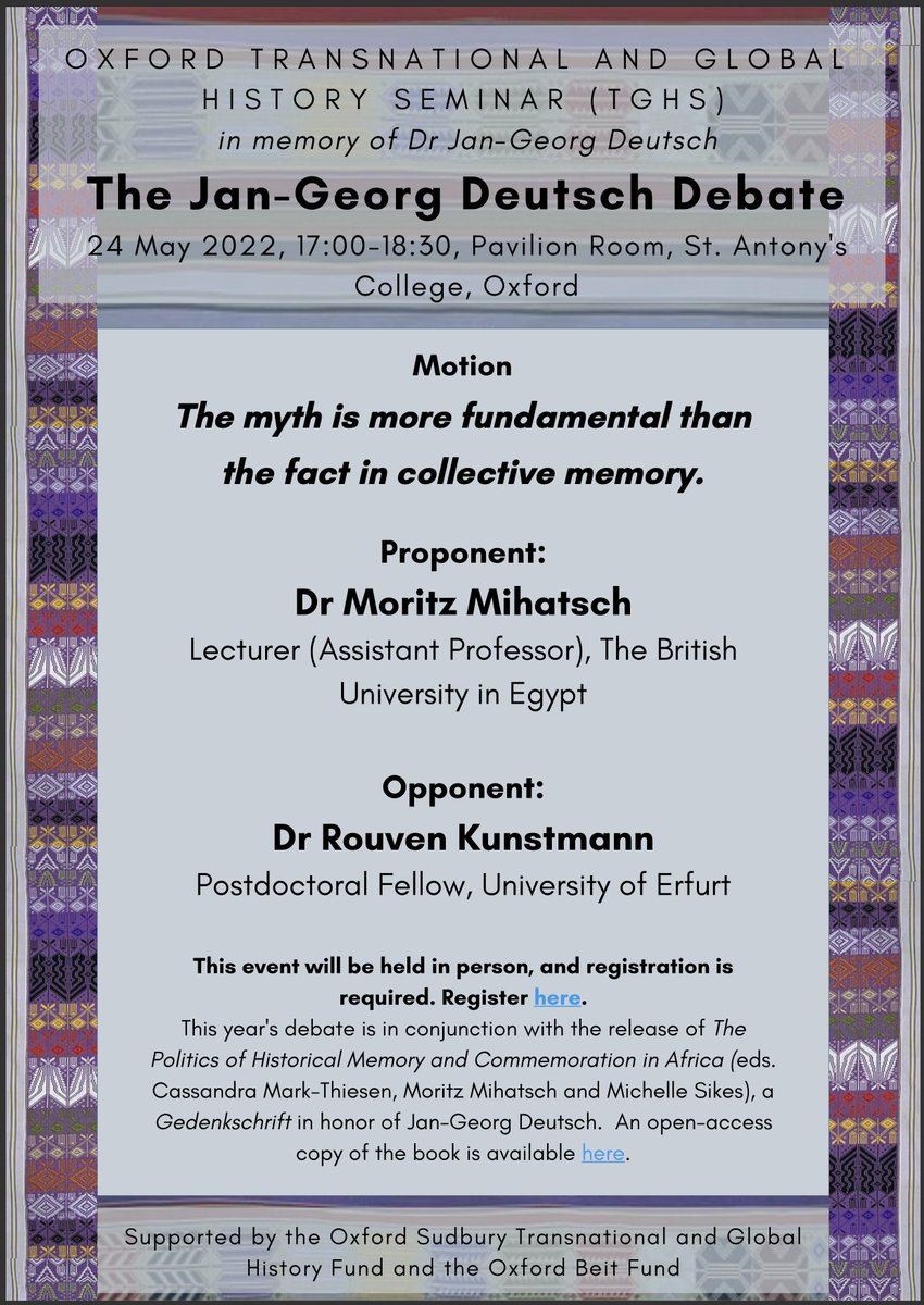 OxfordTGHS's tweet photo. Join us 24 May at 5pm for our annual Jan-Georg Deutsch debate! The debate will be held in person at St Antony's College, Oxford. Register here: https://t.co/0wvbsQjAZi

#globalhist #twitterstorians #oxford #worldhist https://t.co/Yg2ZnYqYrU