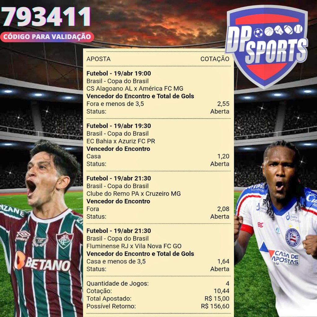 DeDpsports's tweet photo. Fala galera !! Sejam bem vindos ao grupo🤩 ... Aqui você  encontrará dicas de apostas &amp; palpites todos os dias e tudo isso totalmente grátis
         Disponibilizamos também bilhetes prontos já com código e cambistas para melhor te atender ✅
  AQUI O PRÊMIO É PAGO NA HORA 🤩🤝🍀 https://t.co/IYnbZ2VhZK