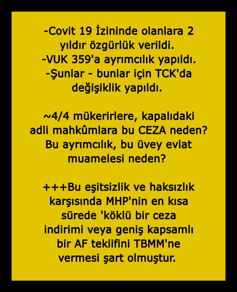 <a href="/Akparti/">AK Parti</a> MHP'nin Teklifini-Kapsamını İstiyoruz ! 2016 Öncesi ve sonrası Yargının yarattığı enkaza ve Hayata dönüşü bekleyen Milyonlara Adli mahkumda kapsamı'DAR'tutarak Toplumsal Barış tesis edilemez Sn <a href="/Hayati_Yazici/">Hayati Yazıcı</a> <a href="/BY/">Binali Yıldırım</a> <a href="/tcbestepe/">T.C. Cumhurbaşkanlığı</a> <a href="/hasandogan/">Hasan Doğan</a> <a href="/fahrettinaltun/">Fahrettin Altun</a> <a href="/YildizFeti/">Feti Yıldız</a> <a href="/TCCBHPK/">Cumhurbaşkanlığı Hukuk Politikaları Kurulu</a>