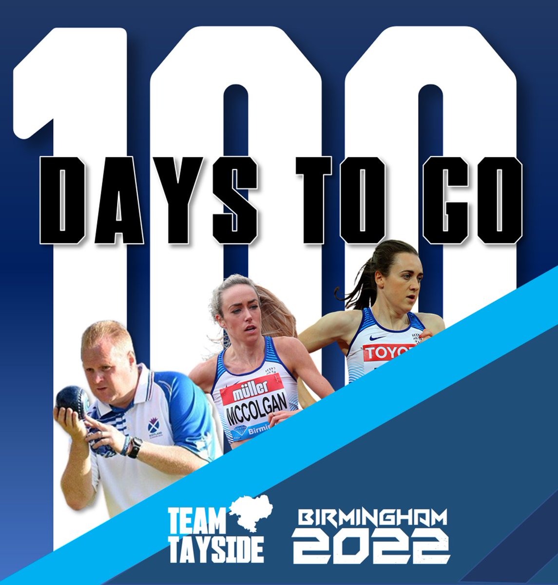 😍💯 100 days to go until the start of #Birmingham2022! So far, three athletes from Tayside have been confirmed as part of Team Scotland.

🏃‍♀️<a href="/EilishMccolgan/">Eilish McColgan</a> (Athletics; Dundee)
🧢 <a href="/DarrenBurnett21/">Darren Burnett</a> (Lawn Bowls; Arbroath)
🏃‍♀️ <a href="/lauramuiruns/">Laura Muir</a> (Athletics; Milnathort)

#TeamTayside