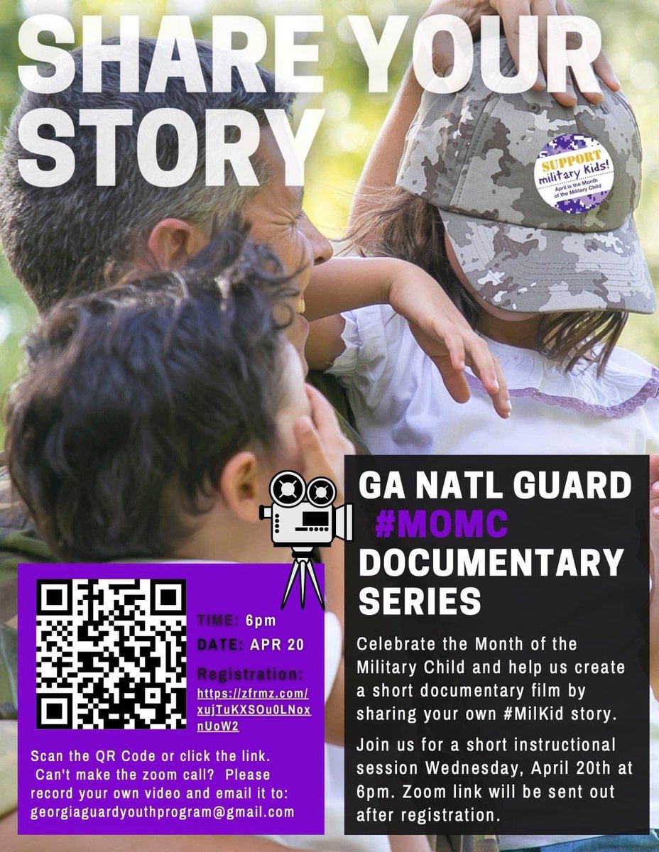 The Georgia National Guard State Youth Program is asking for short video clips of Georgia Guard Youth on what it means to be a #MilKid. See flyer for details or simply email your short video to the email below! ⬇️ georgiaguardyouthprogram@gmail.com