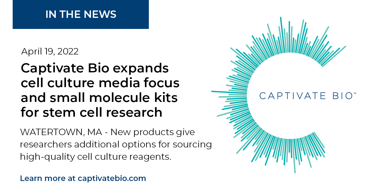 CaptivateBio's tweet photo. Captivate Bio expands cell culture media focus and small molecule kits for stem cell research and emerging markets - https://t.co/k8UPoRsBZE https://t.co/Z7SQYW0WbE